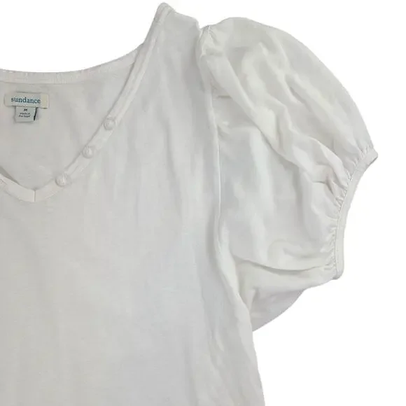 Sundance | White, Puff Sleeve Henley w/ V-Neck| Size Medium - Picture 2 of 4